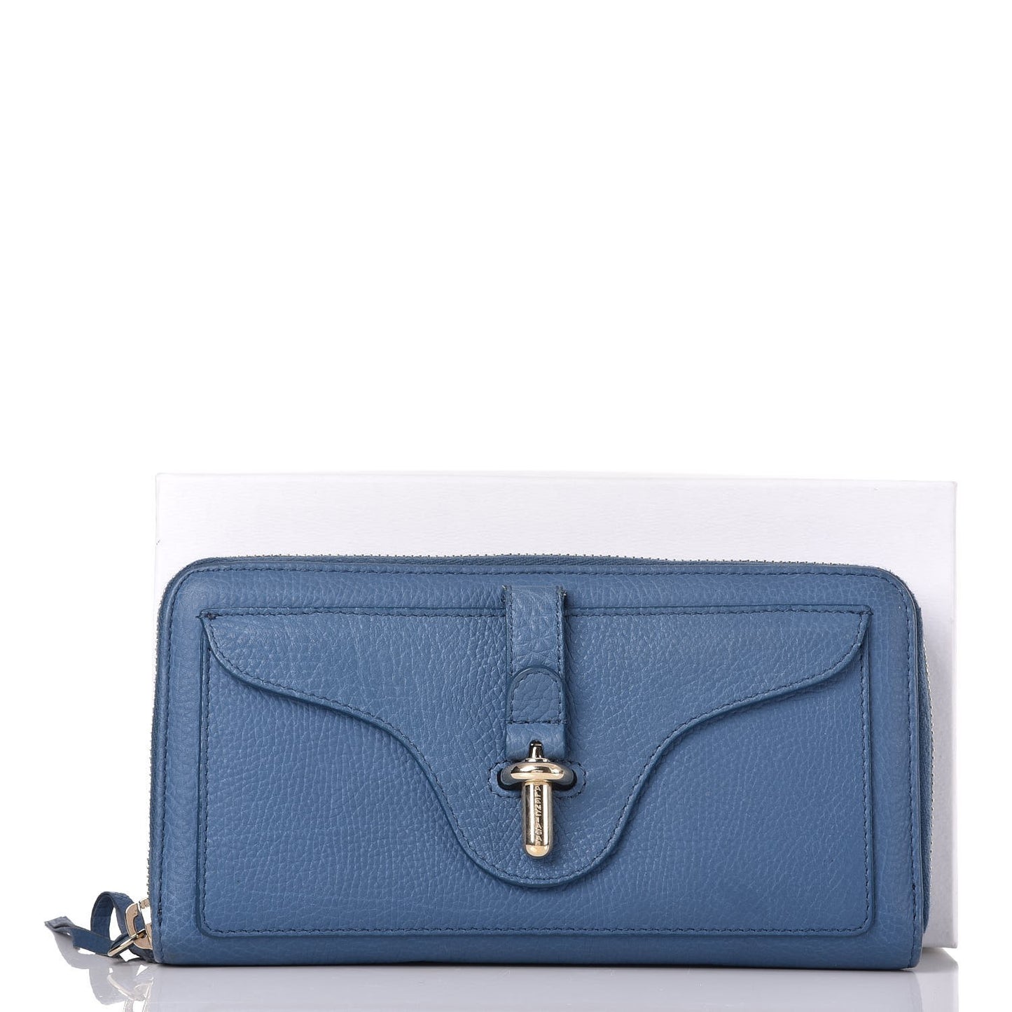 Grained Calfskin Tube Continental Zip Around Wallet Bleu