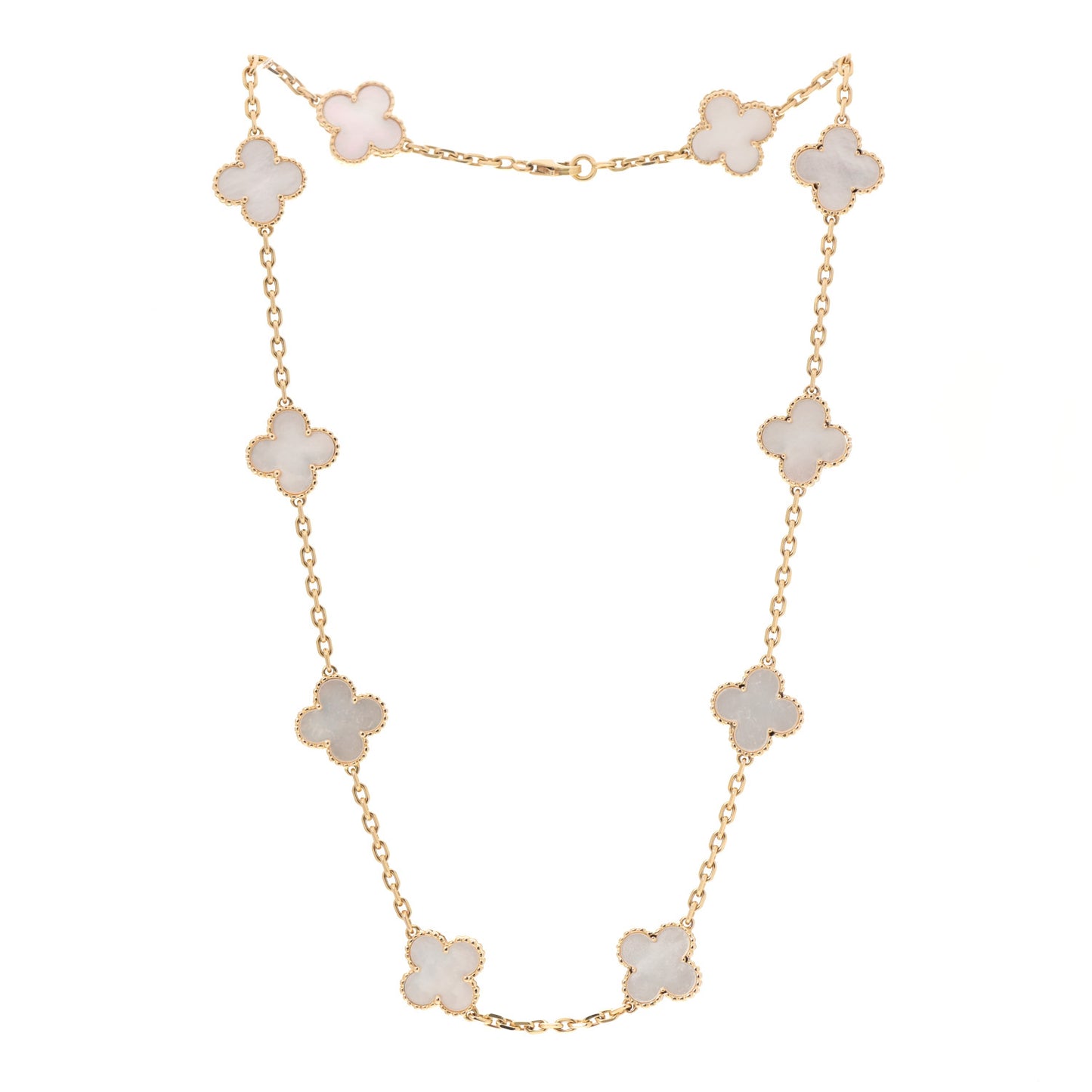 18K Yellow Gold Mother of Pearl 10 Motifs Vintage Alhambra Necklace