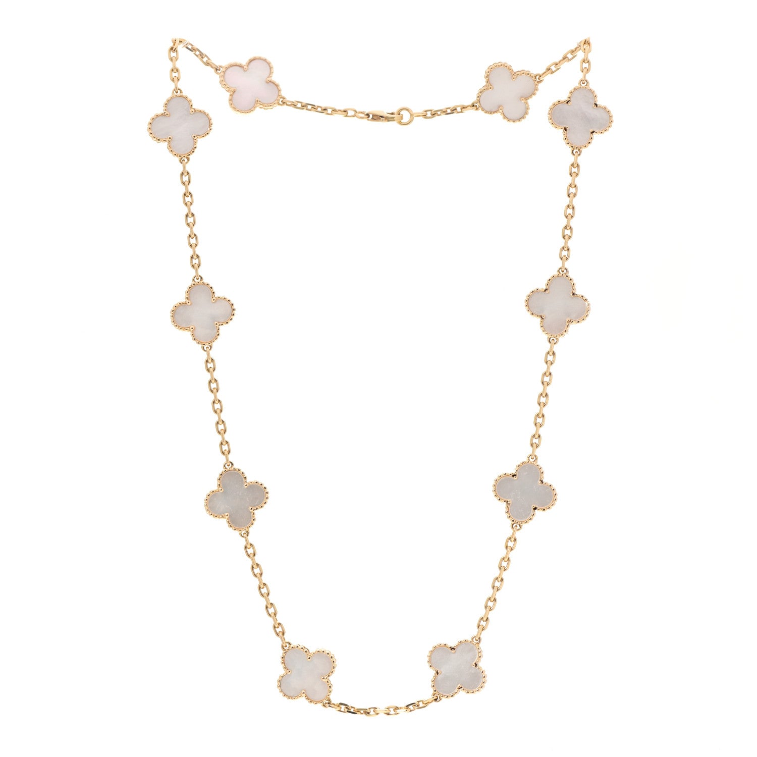 Van Cleef & Arpels 18K Yellow Gold Mother of Pearl 10 Motifs Vintage Alhambra Necklace 3 of 6