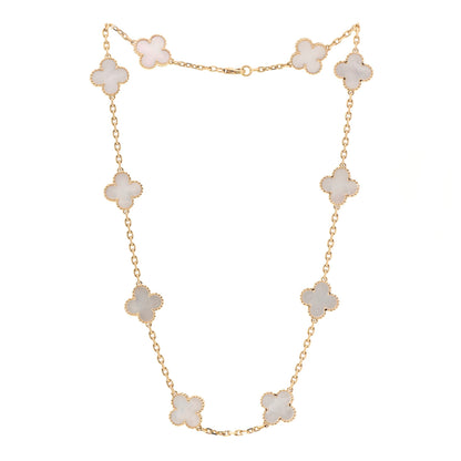 Van Cleef & Arpels 18K Yellow Gold Mother of Pearl 10 Motifs Vintage Alhambra Necklace 3 of 6