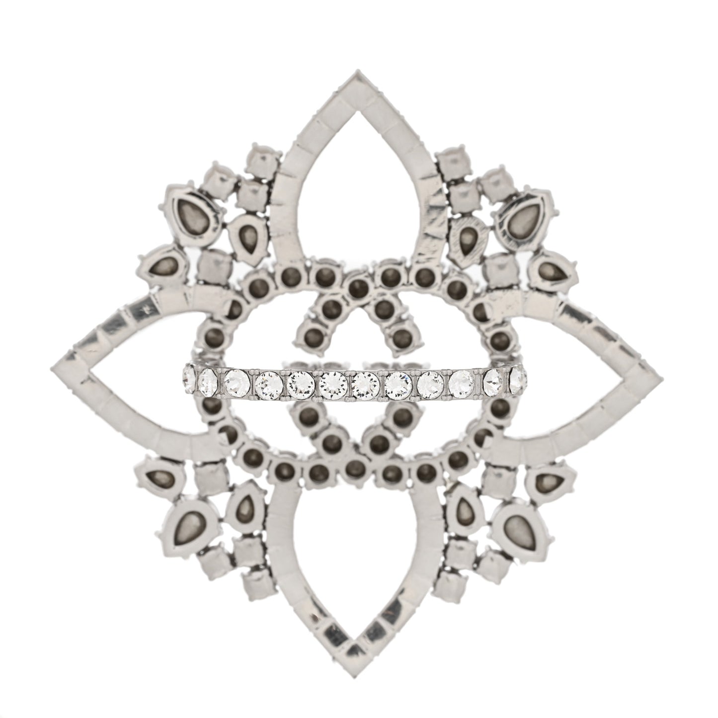 Metal Crystal Interlocking G Flower Ring M Silver