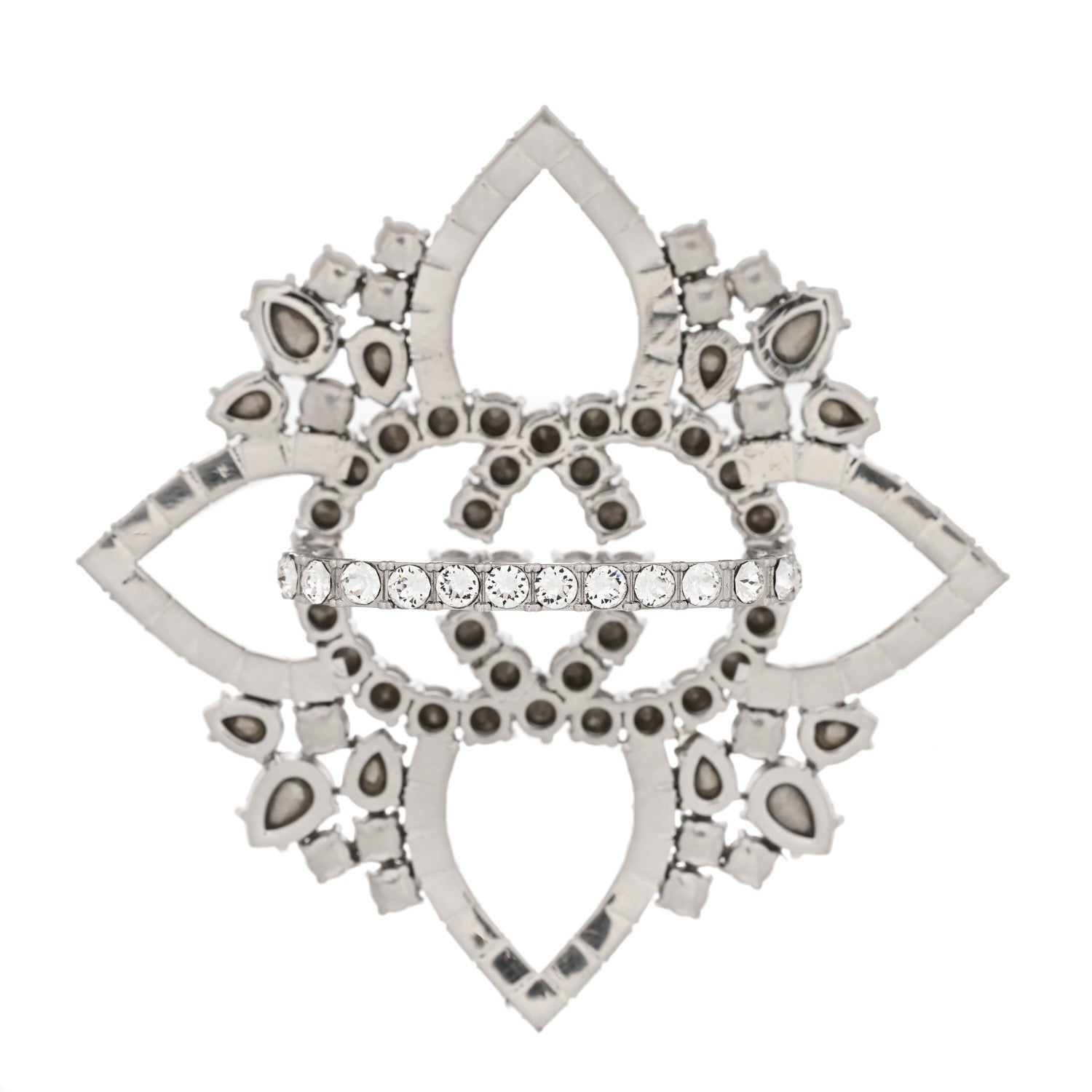Gucci Metal Crystal Interlocking G Flower Ring M Silver 3 of 6