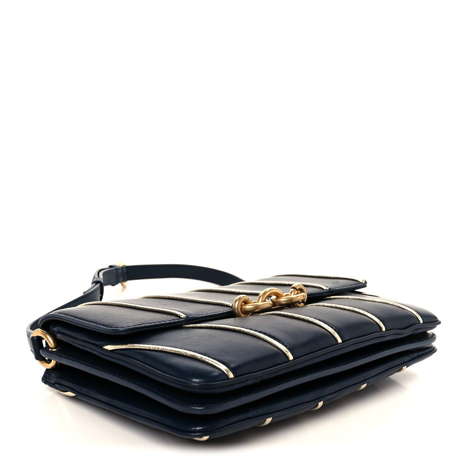 Saint Laurent Lambskin Quilted Le Maillon Satchel Marine 4 of 11
