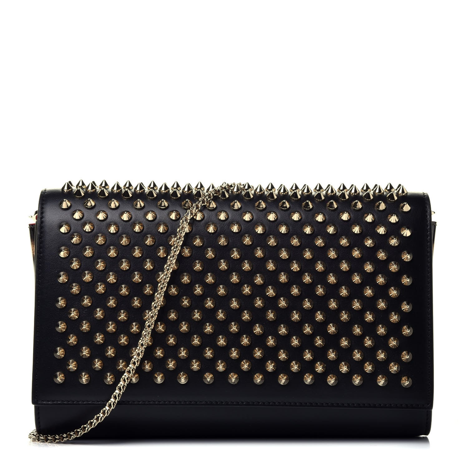 Christian Louboutin Calfskin Patent Leopard Spikes Paloma Clutch Black 1 of 9