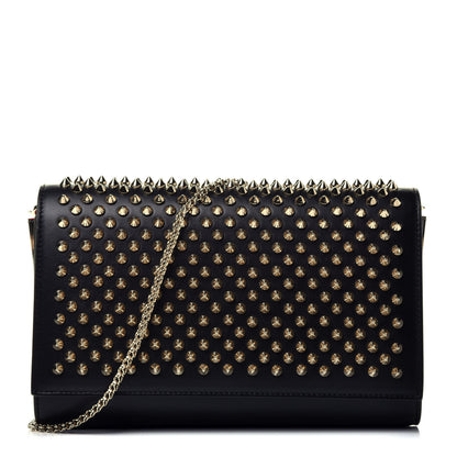 Christian Louboutin Calfskin Patent Leopard Spikes Paloma Clutch Black 1 of 9