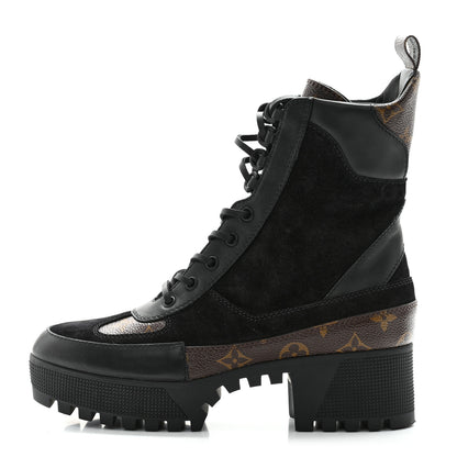 Louis Vuitton Suede Calfskin Monogram Laureate Platform Desert Boots 40 Black 1 of 9