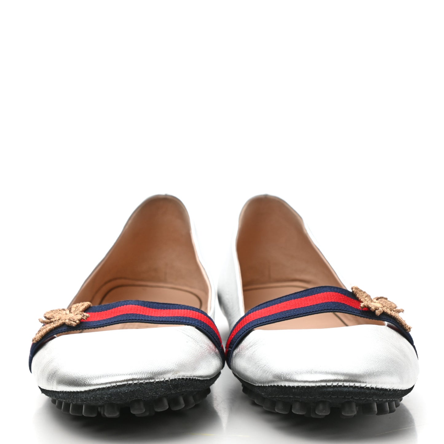 Metallic Nappa Web Bayadere Ballerina Flats 39 Argento
