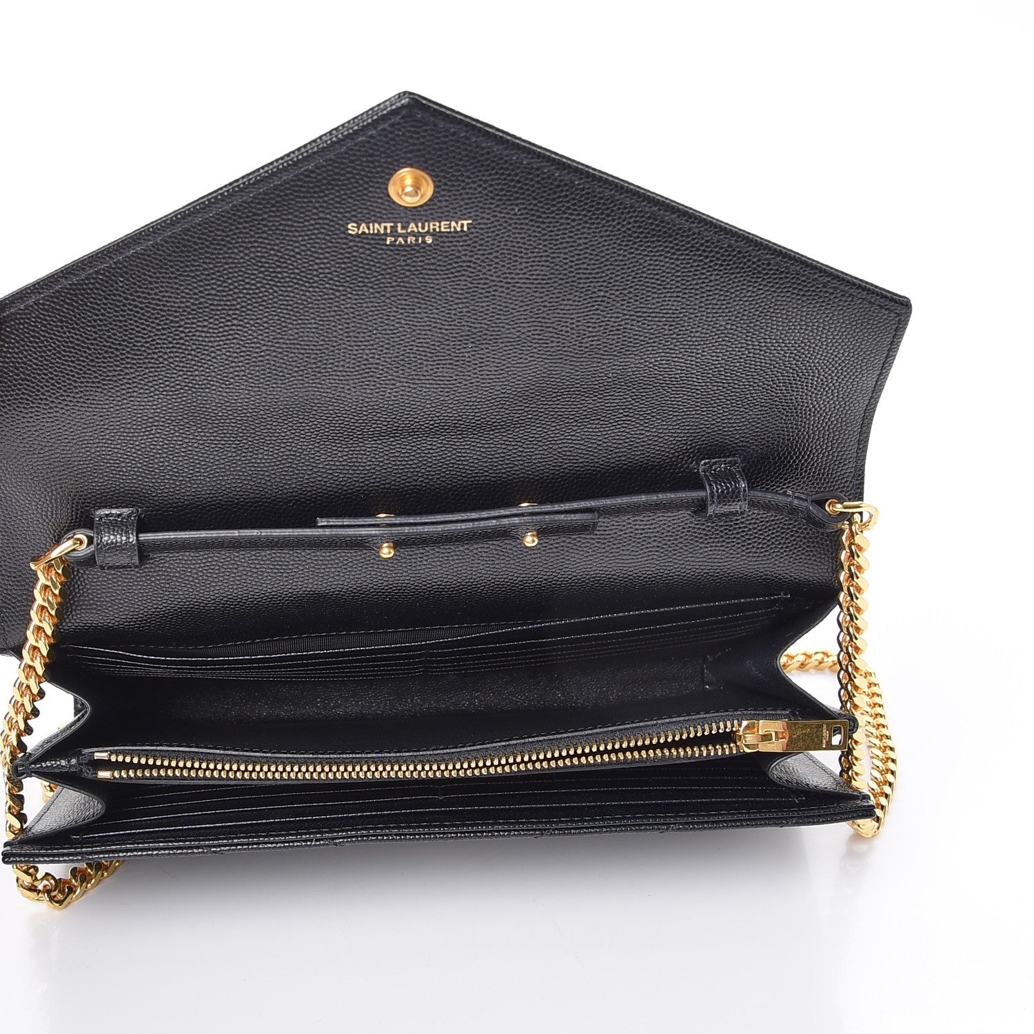 Saint Laurent Grain De Poudre Matelasse Chevron Monogram Chain Wallet Black 5 of 9