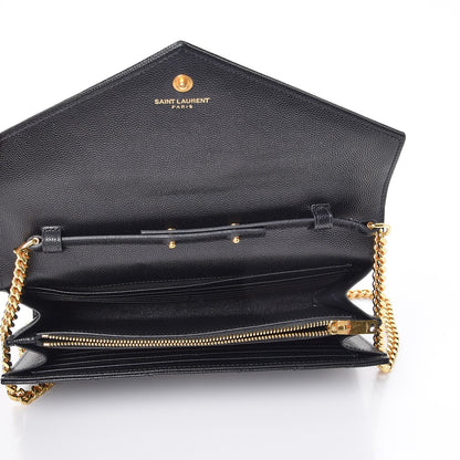 Saint Laurent Grain De Poudre Matelasse Chevron Monogram Chain Wallet Black 5 of 9