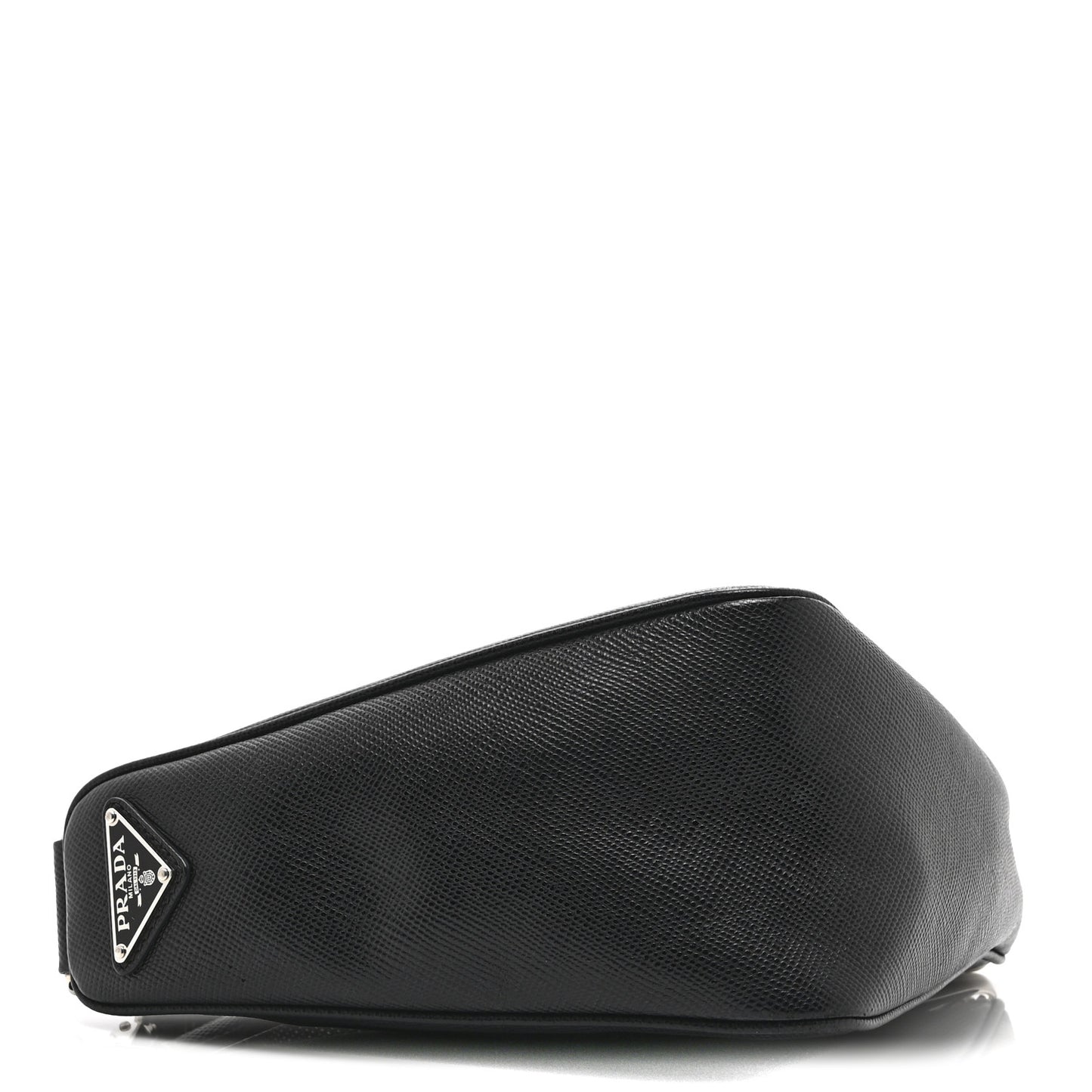 Saffiano Cuir Triangle Logo Embossed Triangle Shoulder Bag Black