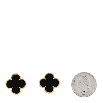 Van Cleef & Arpels 18K Yellow Gold Black Onyx Magic Alhambra Earrings 2 of 4