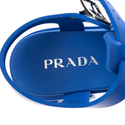 Prada Foam Rubber Metal Triangle Logo Mens Monolith 55mm Cage Sandals 7 Azzurro 8 of 8