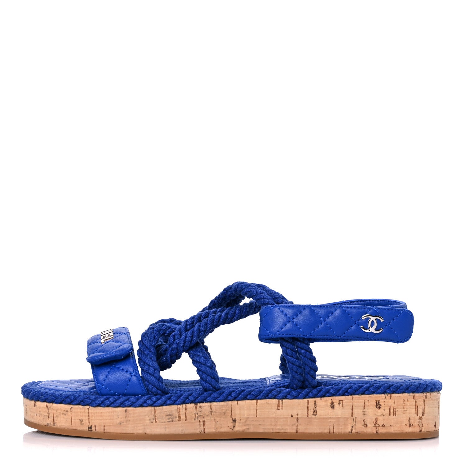 Chanel Cord Lambskin Quilted Logo Sandals 40 Blue 1 of 10