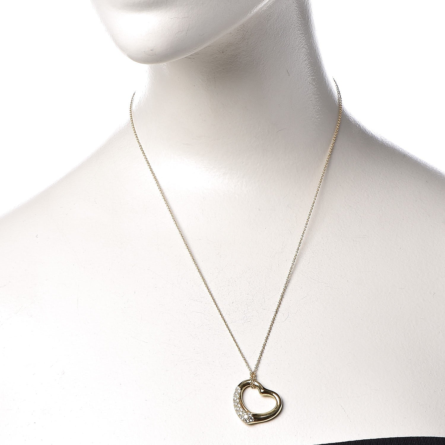 Tiffany 18K Yellow Gold Diamond 22mm Elsa Peretti Open Heart Pendant Necklace 2 of 7