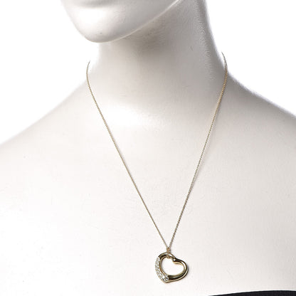 Tiffany 18K Yellow Gold Diamond 22mm Elsa Peretti Open Heart Pendant Necklace 2 of 7