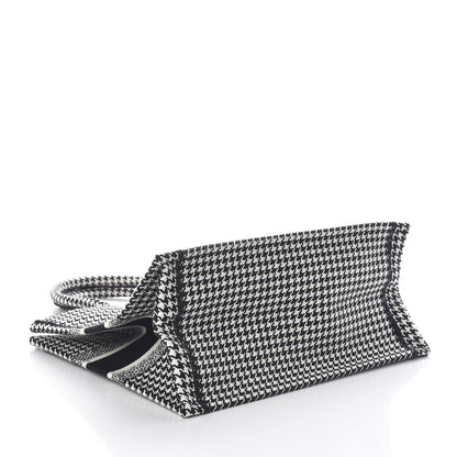 Christian Dior Canvas Houndstooth Embroidered Medium Book Tote Black White 4 of 10
