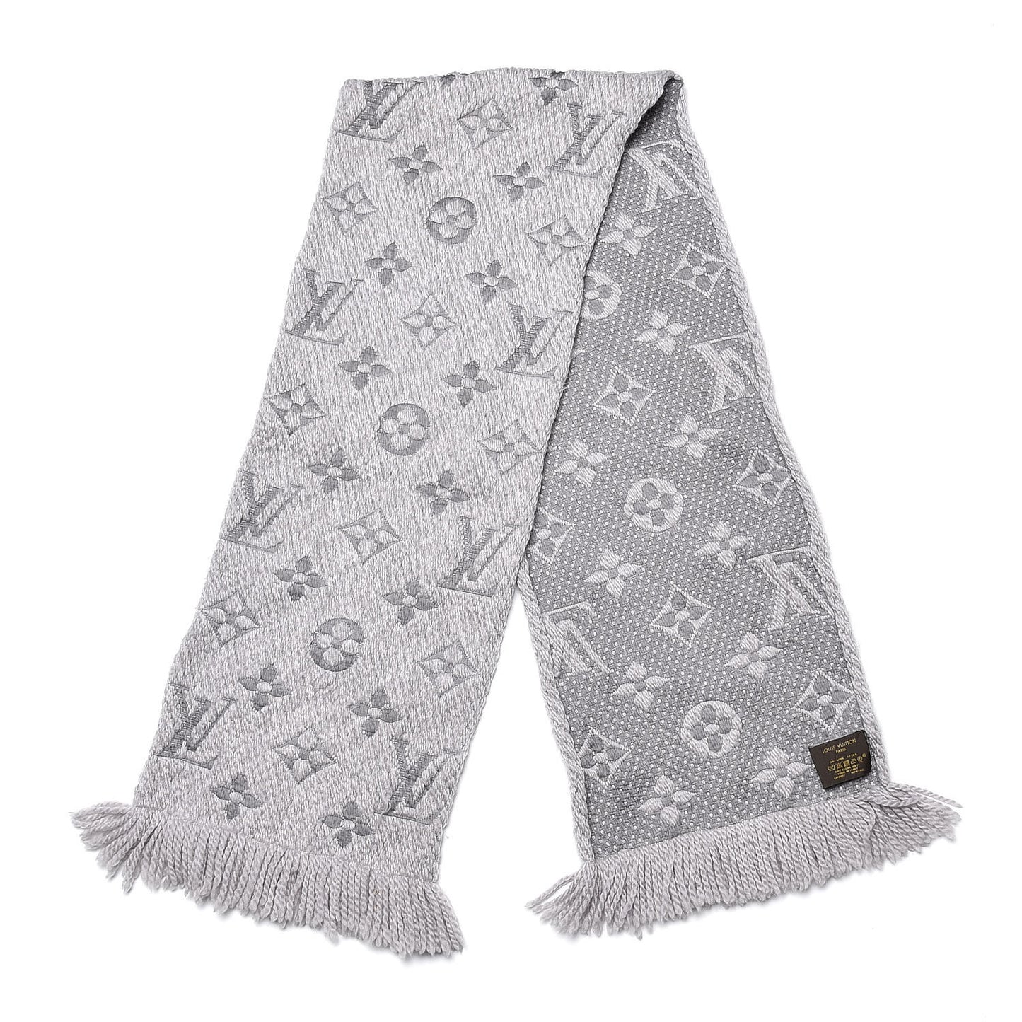 Wool Silk Logomania Scarf Pearl Grey