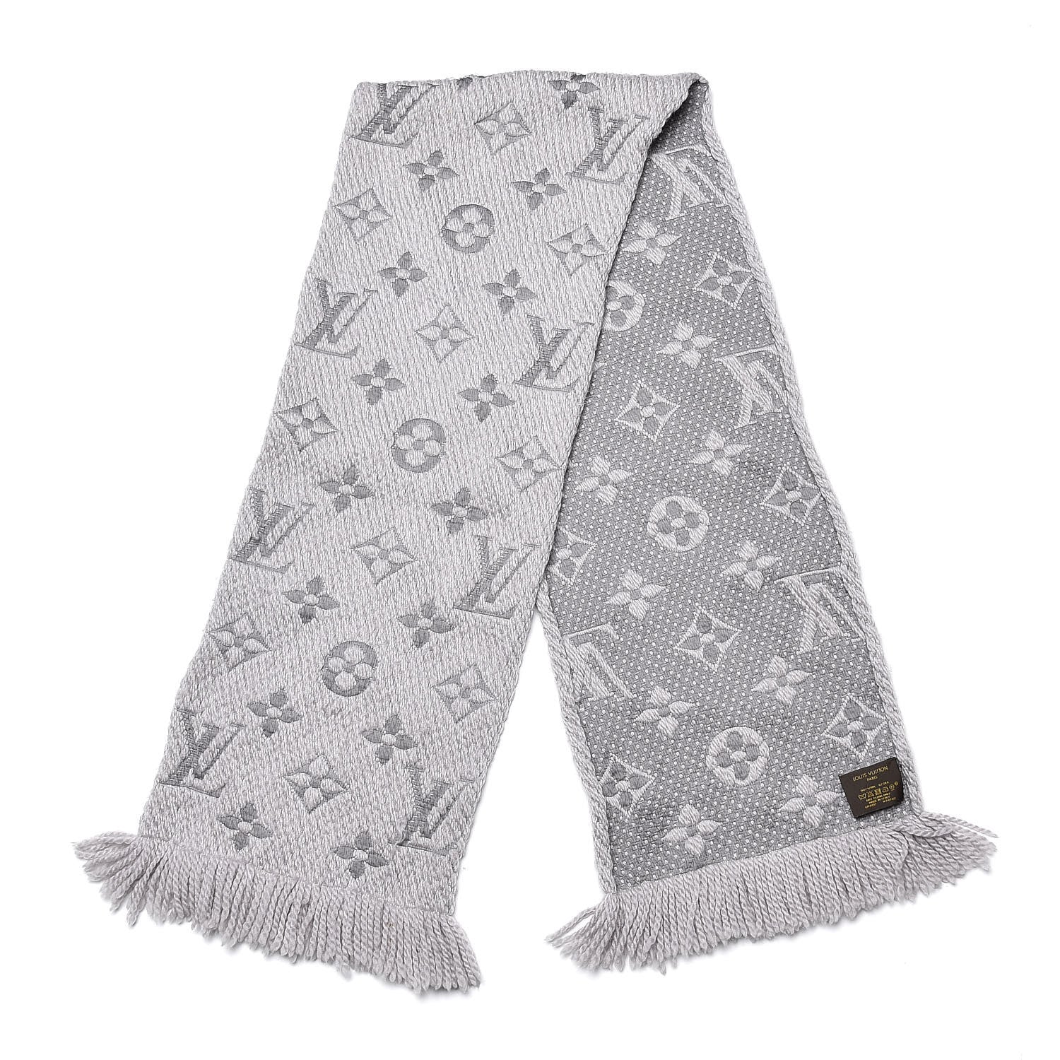 Louis Vuitton Wool Silk Logomania Scarf Pearl Grey 3 of 5
