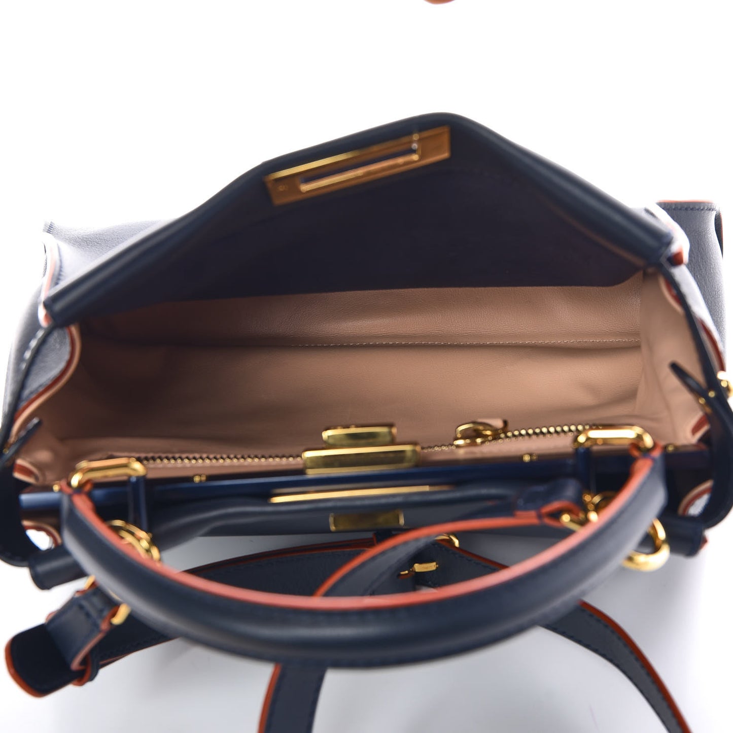 Vitello Seta Burro Medium Peekaboo Iconic Satchel Blue Notte Plaster
