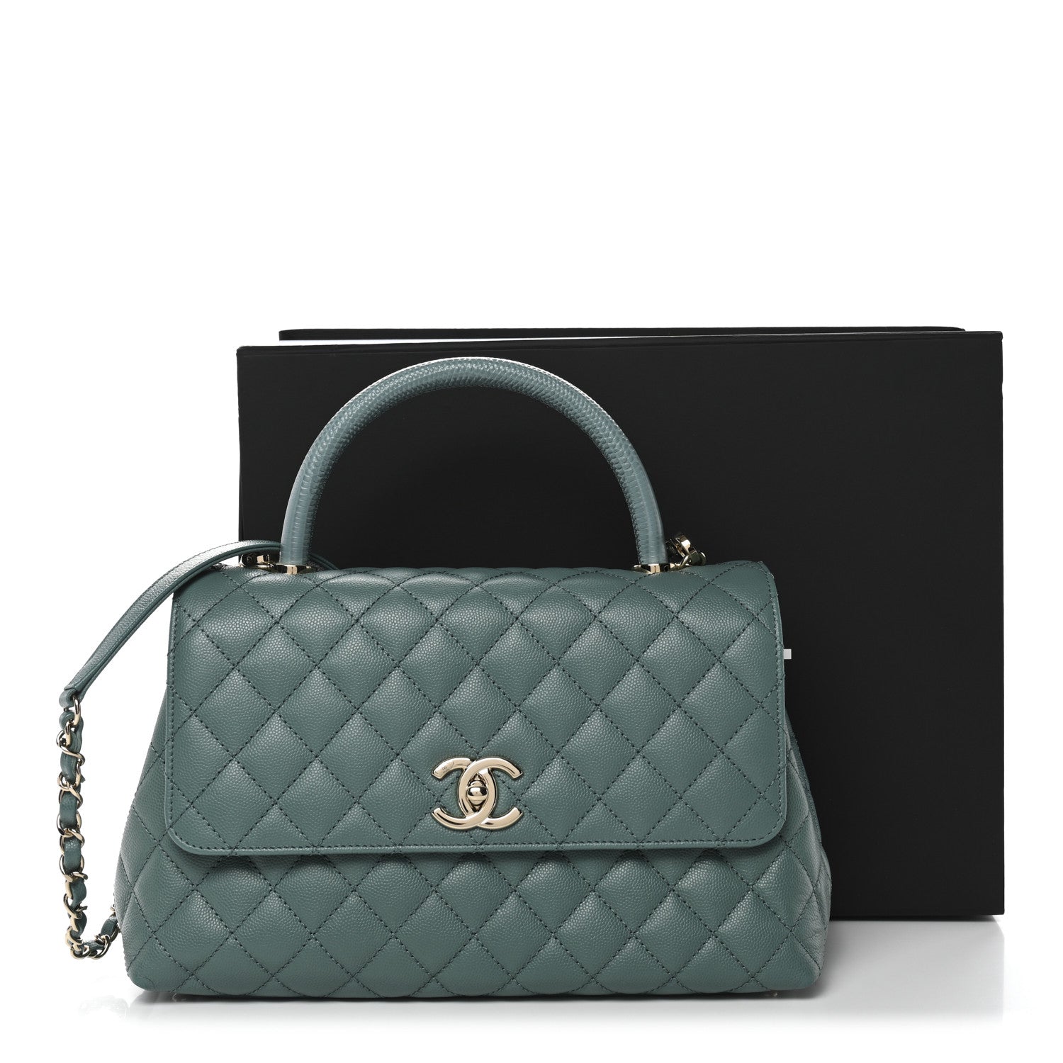 Chanel Caviar Lizard Quilted Small Coco Handle Flap Green 11 of 11