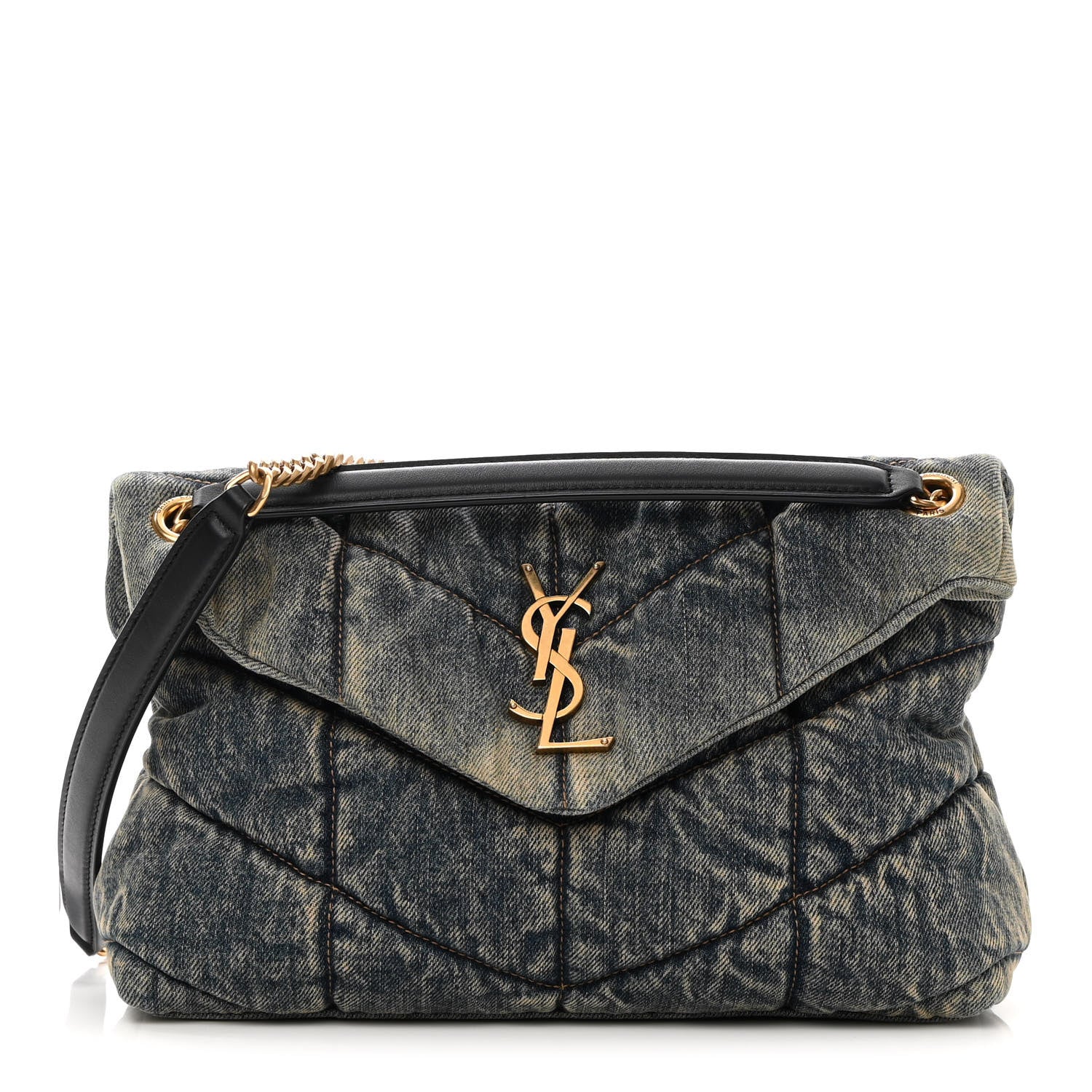 Saint Laurent Denim Quilted Loulou Puffer Monogram Chain Satchel Rodeo Blue 1 of 10