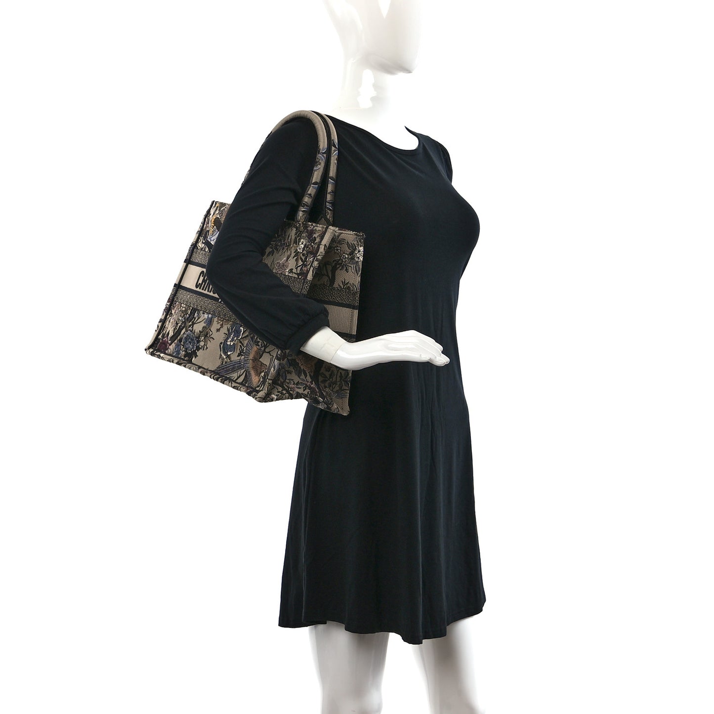 Canvas Embroidered Jardin D'Hiver Medium Book Tote Beige Multicolor