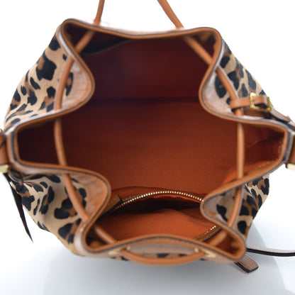 MCM Calf Hair Calfskin Small Drawstring Bucket Bag Leopard 5 of 9