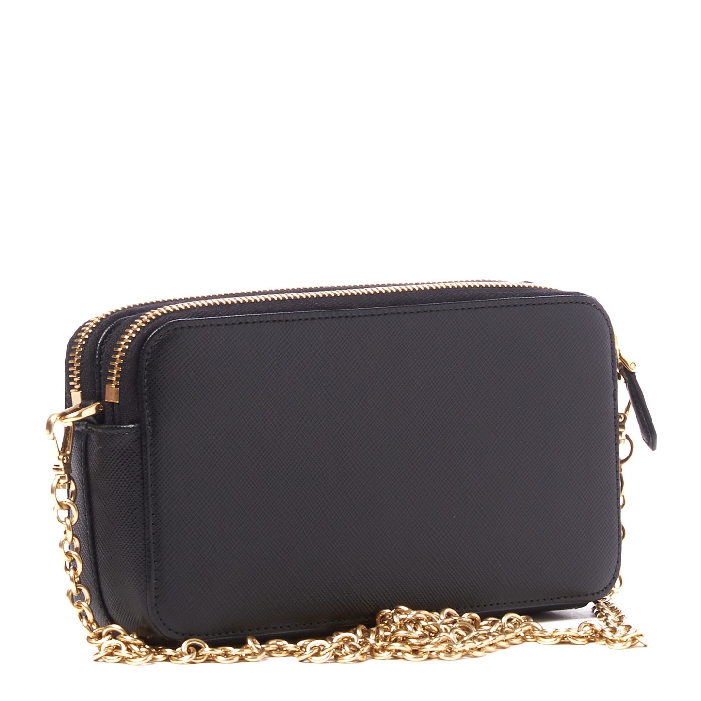 Saffiano Lux Mini Double Zip Chain Crossbody Bag Black