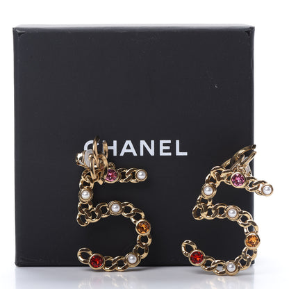 Chanel Pearl Crystal Chain CC No 5 Drop Earrings Gold Pink Red Orange 5 of 5
