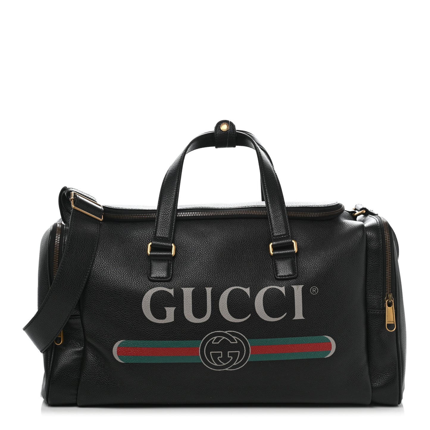 Grained Calfskin Logo Duffle Bag Black