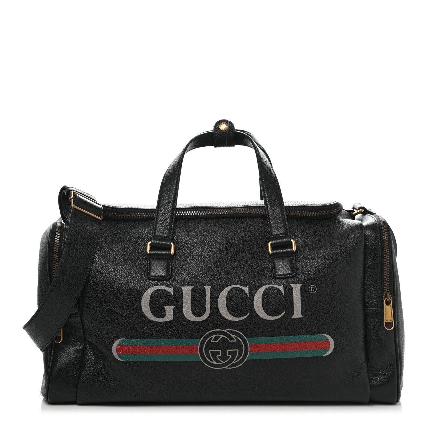 Gucci Grained Calfskin Logo Duffle Bag Black 1 of 16
