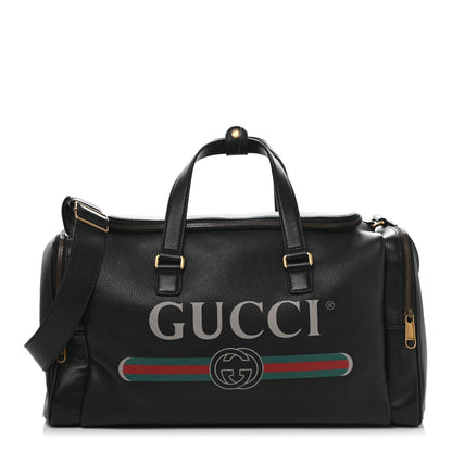 Gucci Grained Calfskin Logo Duffle Bag Black 1 of 16