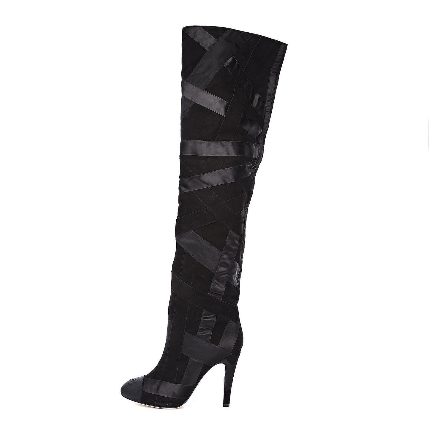 Suede Grosgrain Patchwork Over The Knee Boots 41 Black