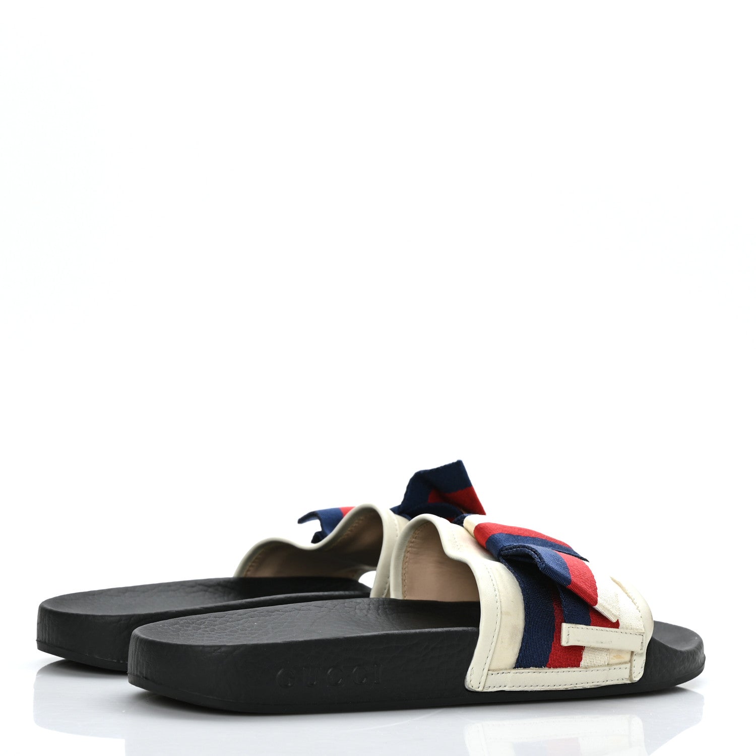 Gucci Satin Web Sylvie Bow Slide Sandals 37 White 3 of 9