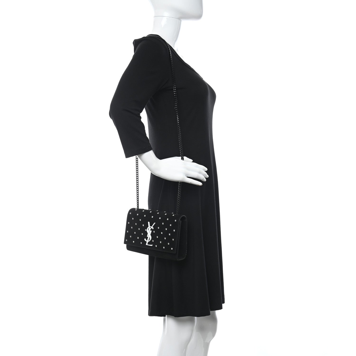 Saint Laurent Suede Crystal Studded Monogram Small Kate Satchel Black 2 of 11