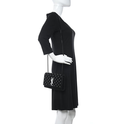 Saint Laurent Suede Crystal Studded Monogram Small Kate Satchel Black 2 of 11