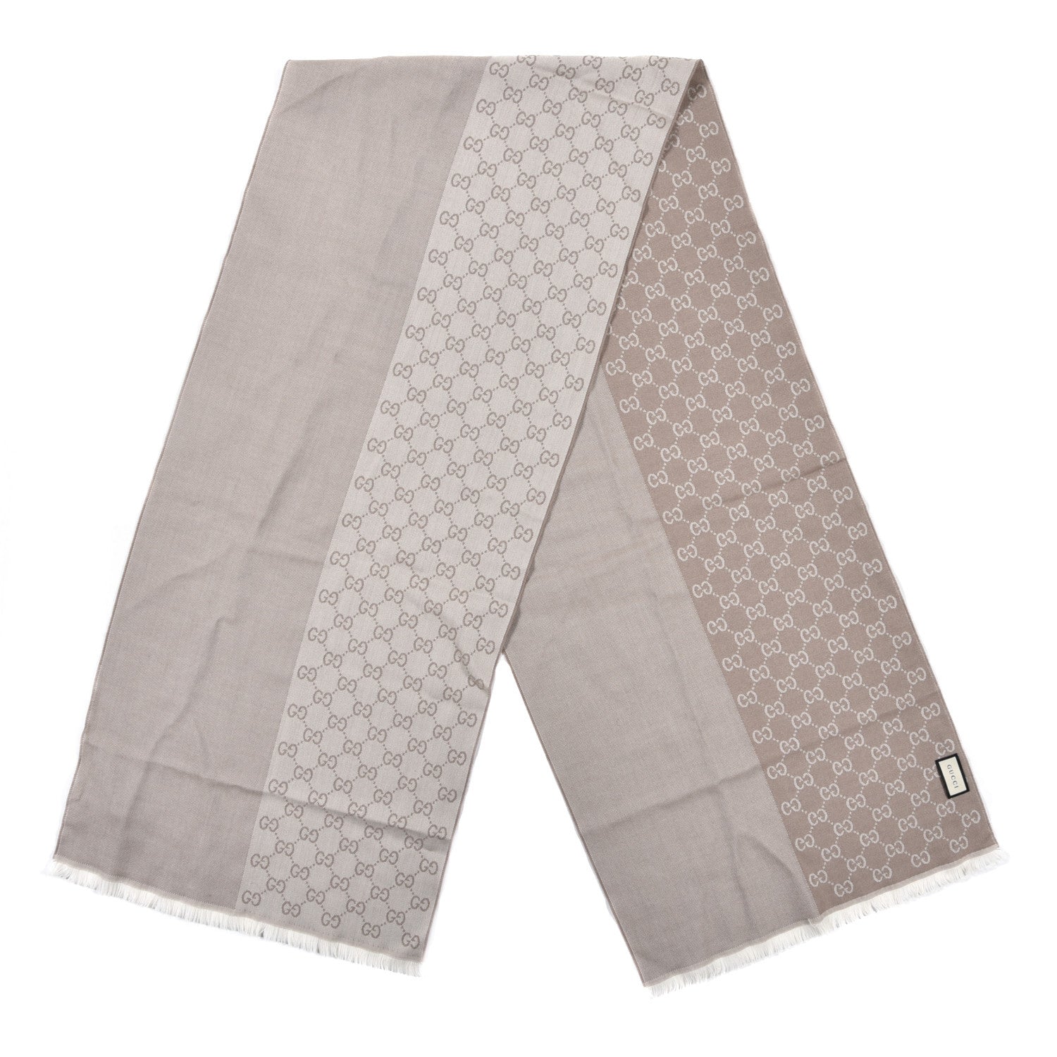 Gucci Wool GG Monogram HalfGG Fringe Scarf Ivory Beige 2 of 4