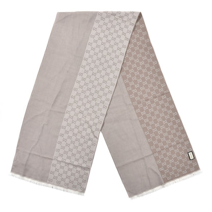 Gucci Wool GG Monogram HalfGG Fringe Scarf Ivory Beige 2 of 4