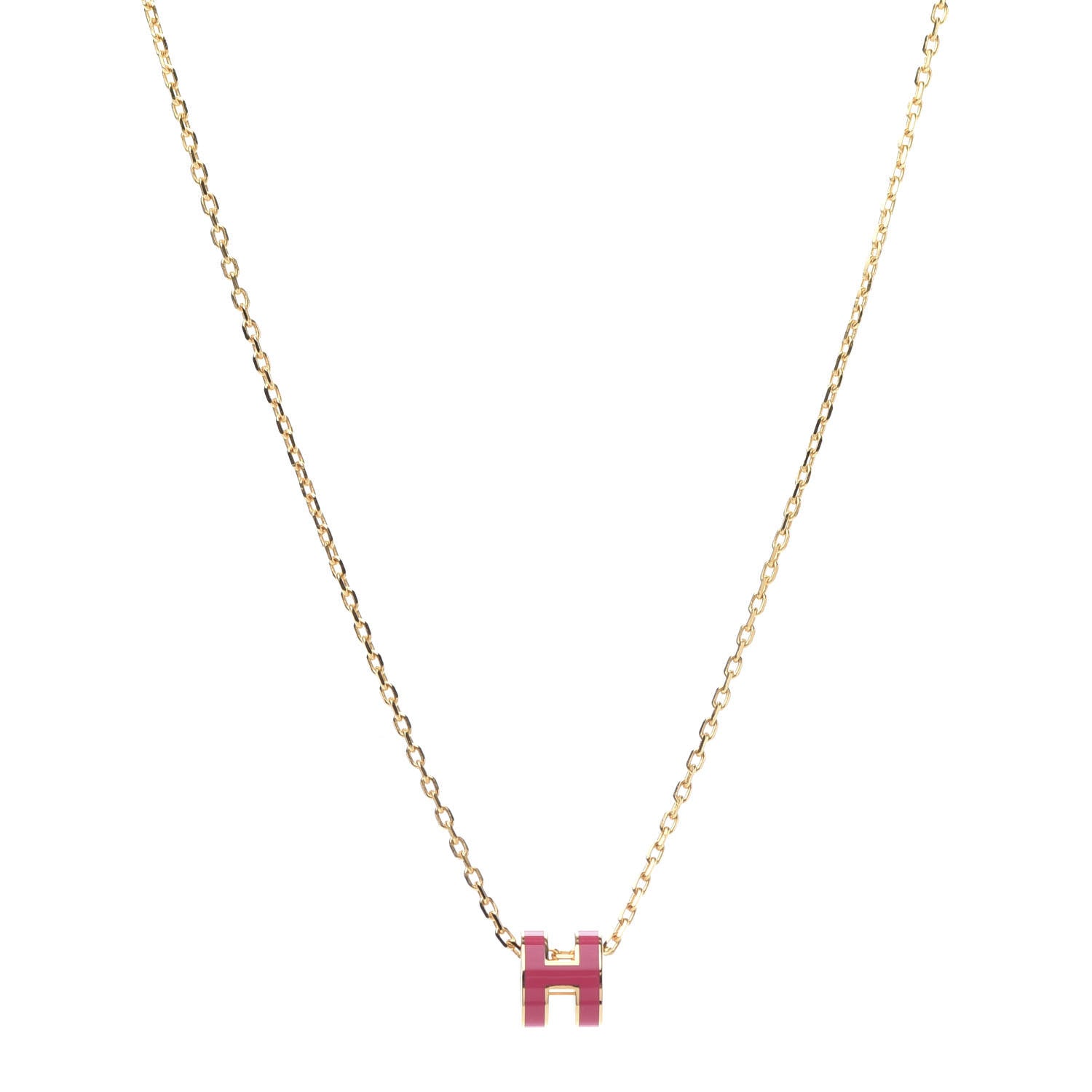 Hermes Lacquered Gold Pop H Pendant Necklace Framboise 1 of 6