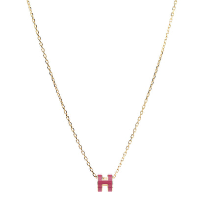 Hermes Lacquered Gold Pop H Pendant Necklace Framboise 1 of 6