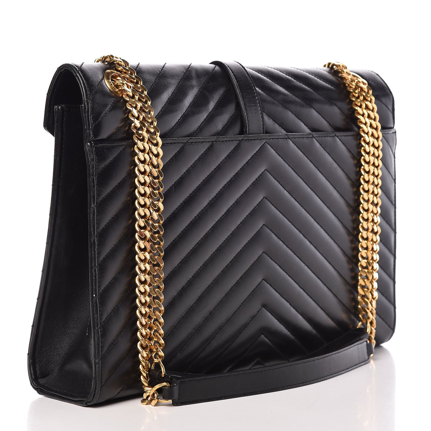 Smooth Calfskin Matelasse Chevron Large Monogram Satchel Black