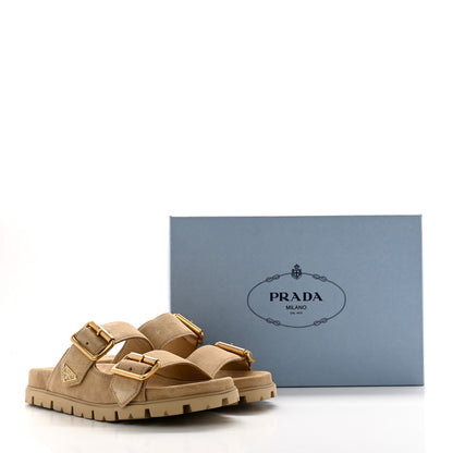 Prada Suede Buckle Slide Sandals 38 Ecru 10 of 10