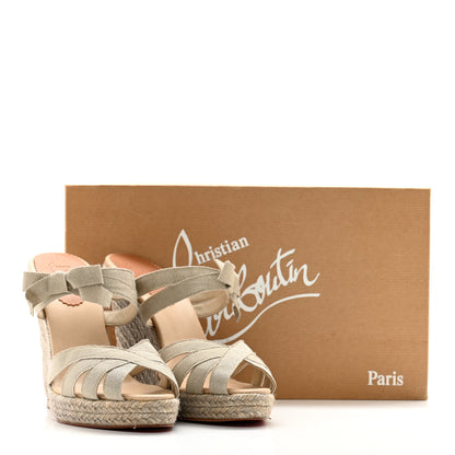 Christian Louboutin Metallic Ribbon Rope Delfin 120 Espadrille Wedges 38 Antic Silver Grezzo 9 of 9