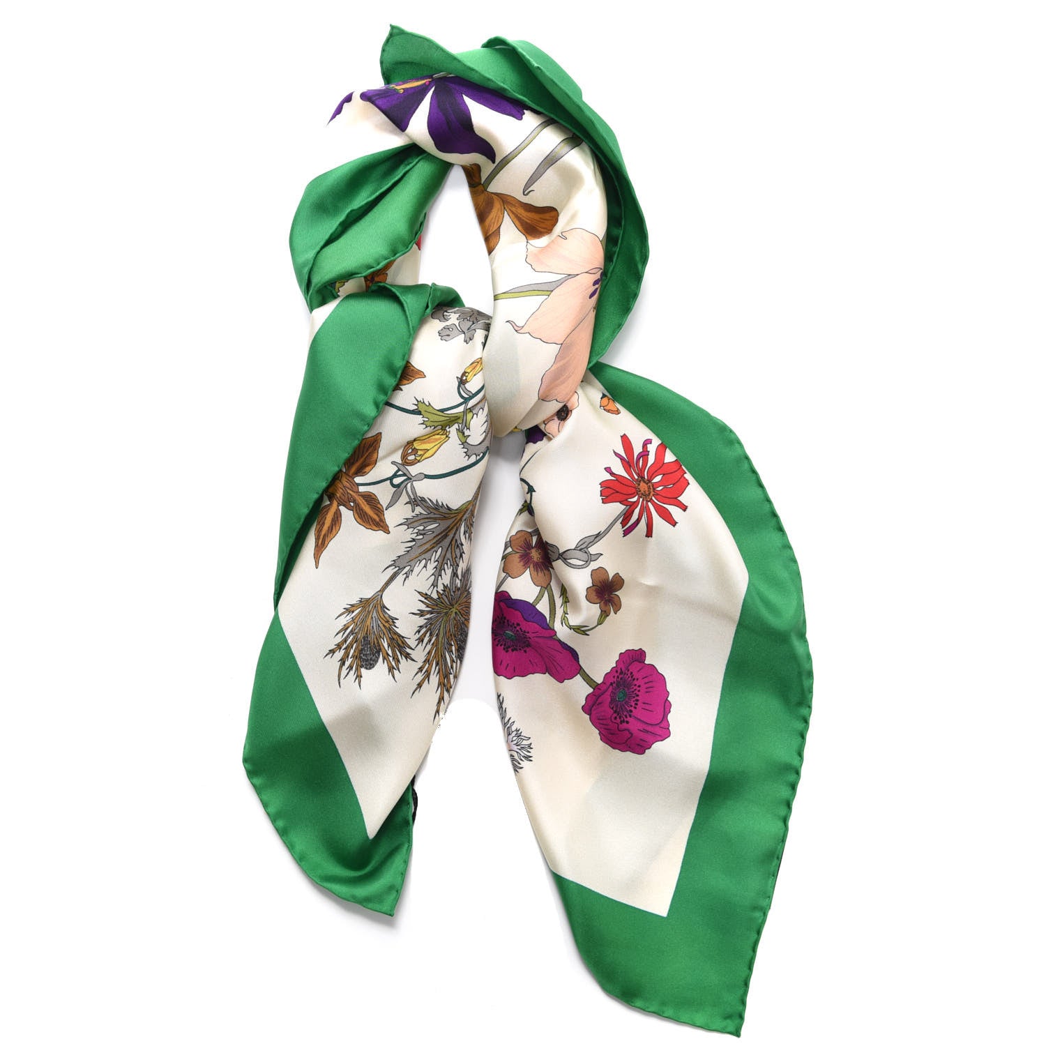 Gucci Silk Flora Gothic Square Scarf Ivory Dark Green 2 of 5