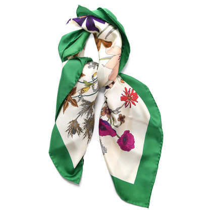Gucci Silk Flora Gothic Square Scarf Ivory Dark Green 2 of 5