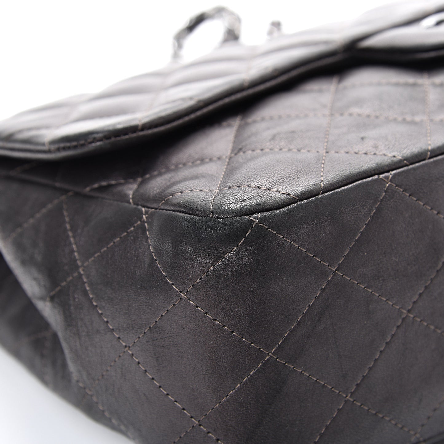 Metallic Lambskin Quilted Jumbo Single Flap Dark Grey