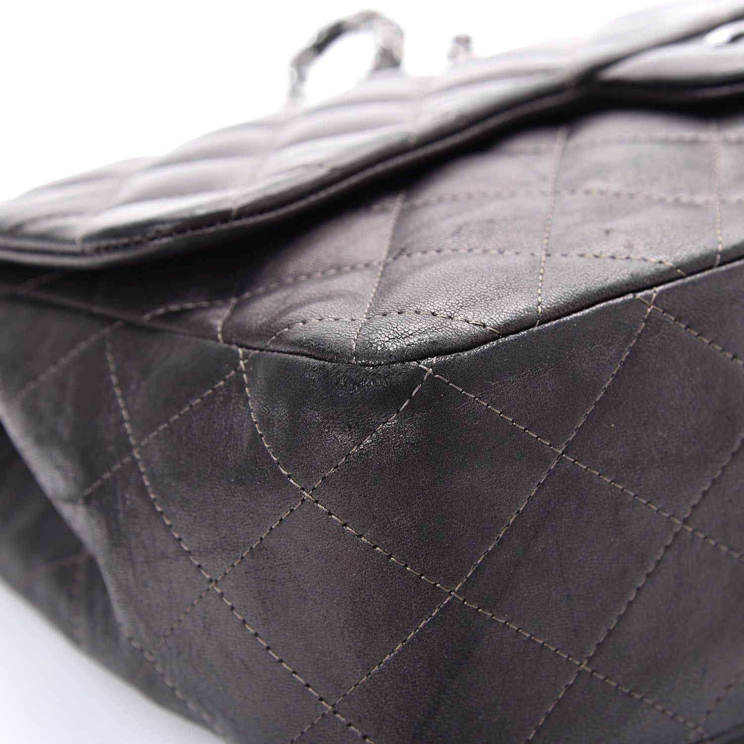 Chanel Metallic Lambskin Quilted Jumbo Single Flap Dark Grey 12 of 22