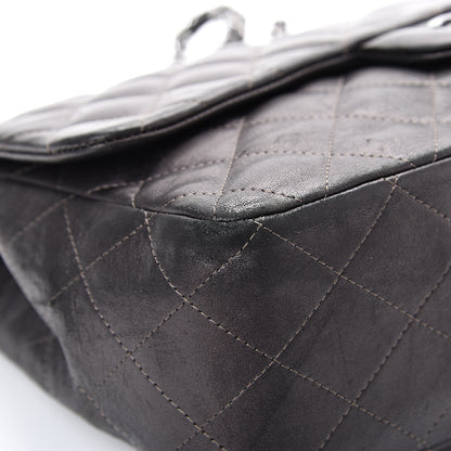Chanel Metallic Lambskin Quilted Jumbo Single Flap Dark Grey 12 of 22