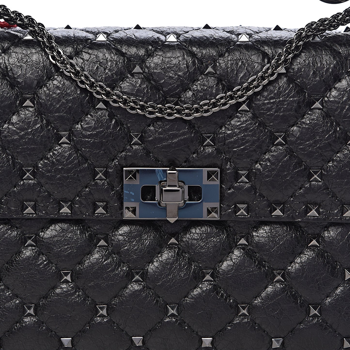 Craquele Nappa Medium Rockstud Spike Shoulder Bag Black