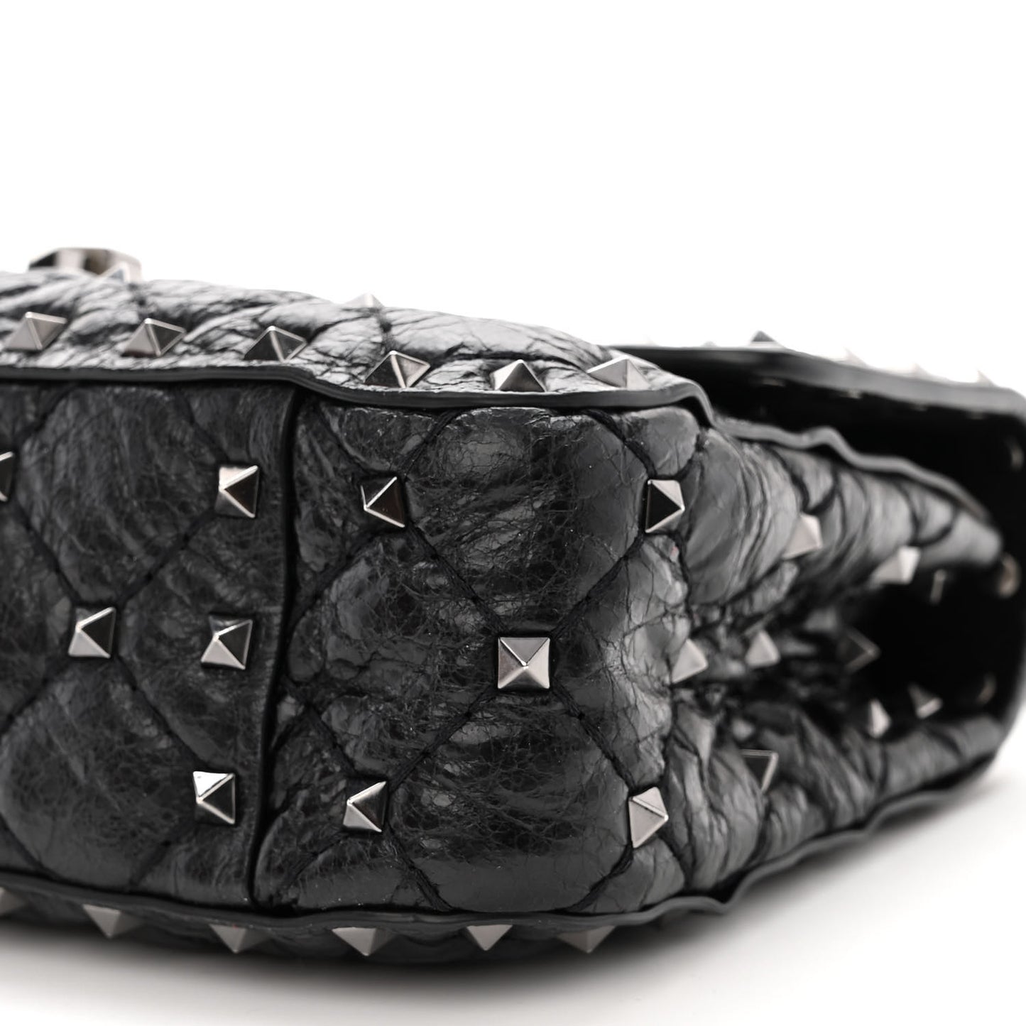 Craquele Nappa Small Rockstud Spike Shoulder Bag Black
